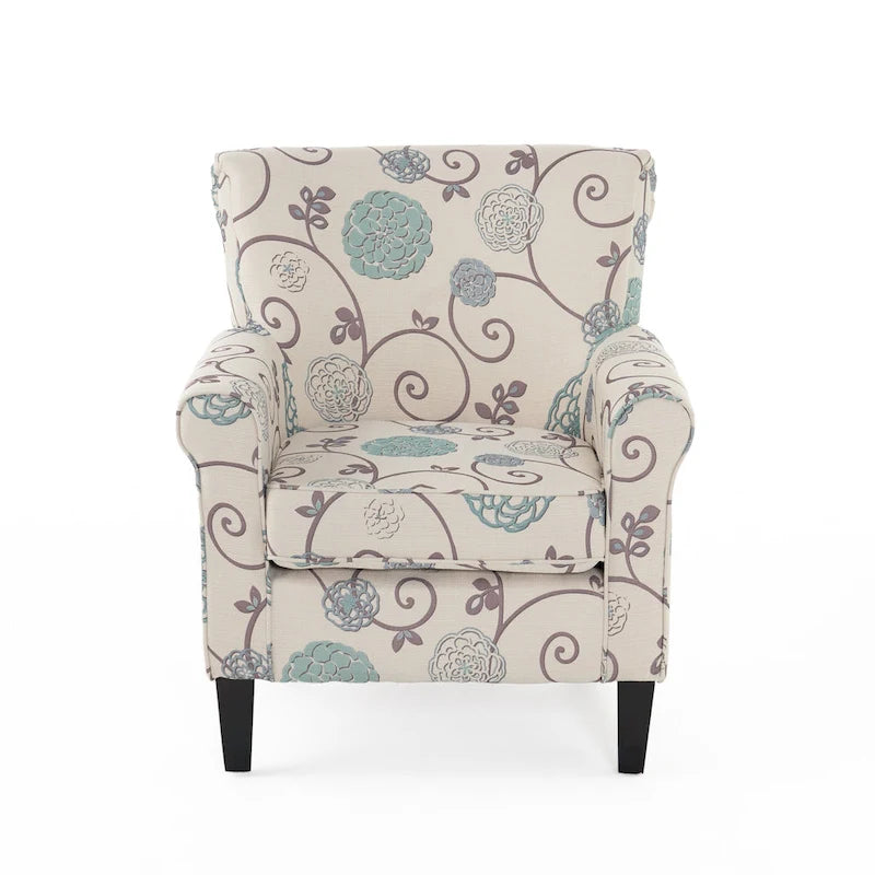 Fauteuil club capitonné moderne blanc et bleu de 80,6 cm avec pieds fuselés en bois de bouleau pour le salon