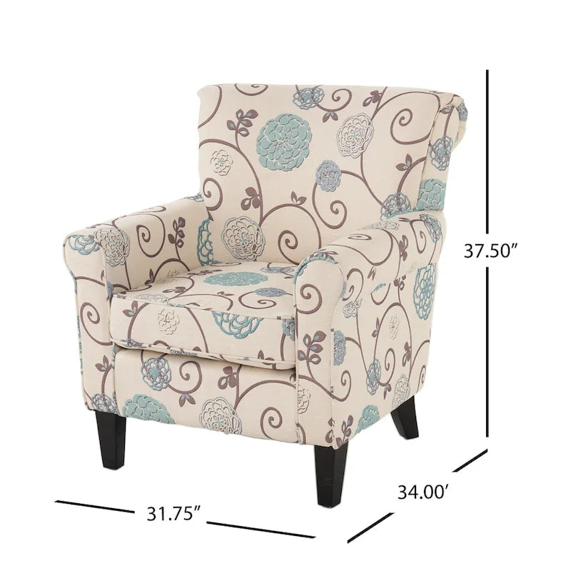 Fauteuil club capitonné moderne blanc et bleu de 80,6 cm avec pieds fuselés en bois de bouleau pour le salon