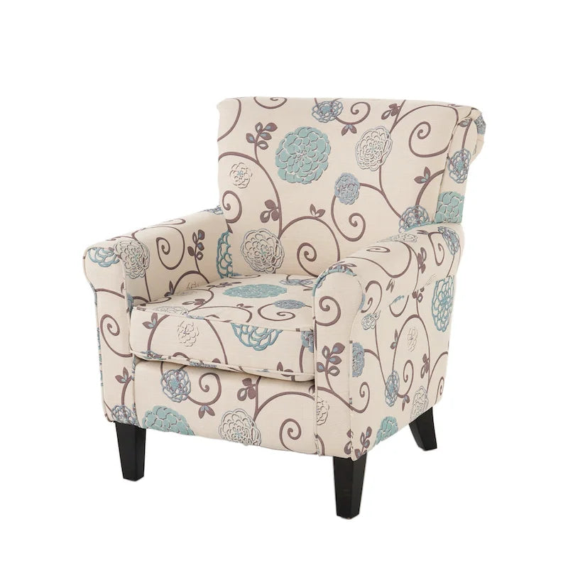 Fauteuil club capitonné moderne blanc et bleu de 80,6 cm avec pieds fuselés en bois de bouleau pour le salon