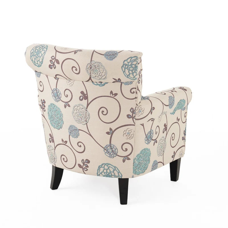 Fauteuil club capitonné moderne blanc et bleu de 80,6 cm avec pieds fuselés en bois de bouleau pour le salon