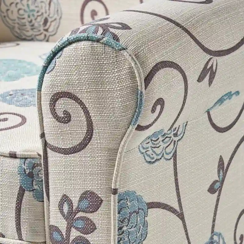 Fauteuil club capitonné moderne blanc et bleu de 80,6 cm avec pieds fuselés en bois de bouleau pour le salon