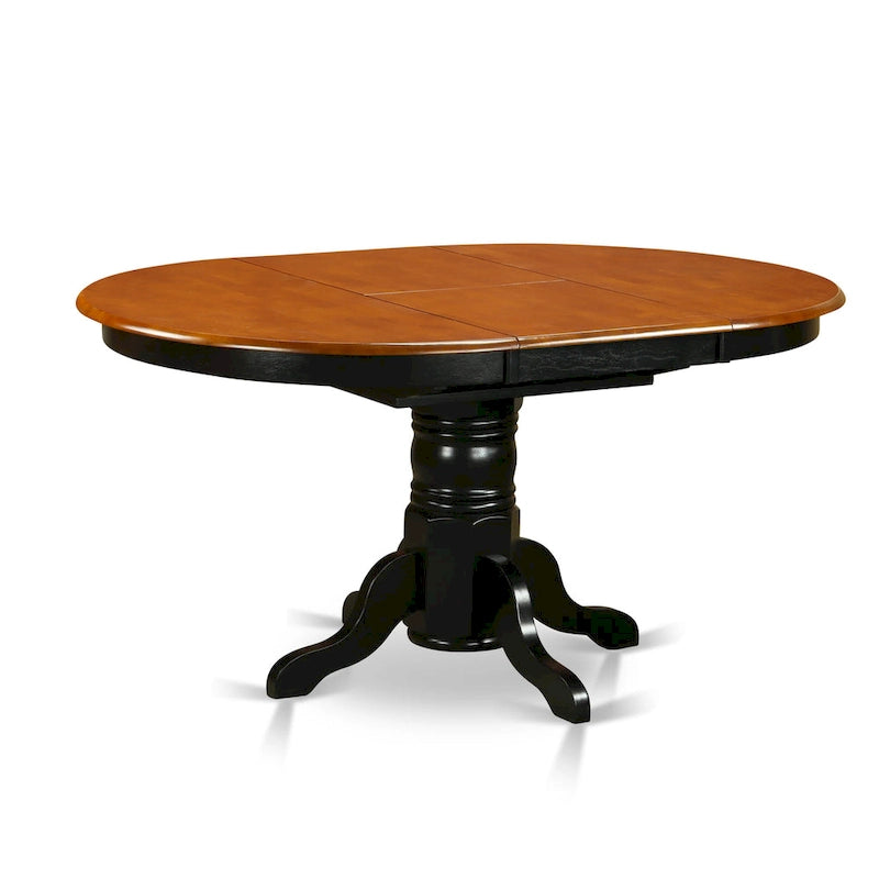 Table de cuisine et salle à manger, plateau ovale avec rallonge papillon et pieds colonnes - Table en bois massif (option de finition)