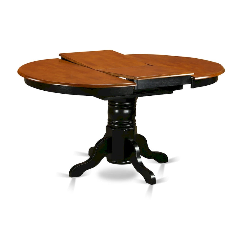 Table de cuisine et salle à manger, plateau ovale avec rallonge papillon et pieds colonnes - Table en bois massif (option de finition)