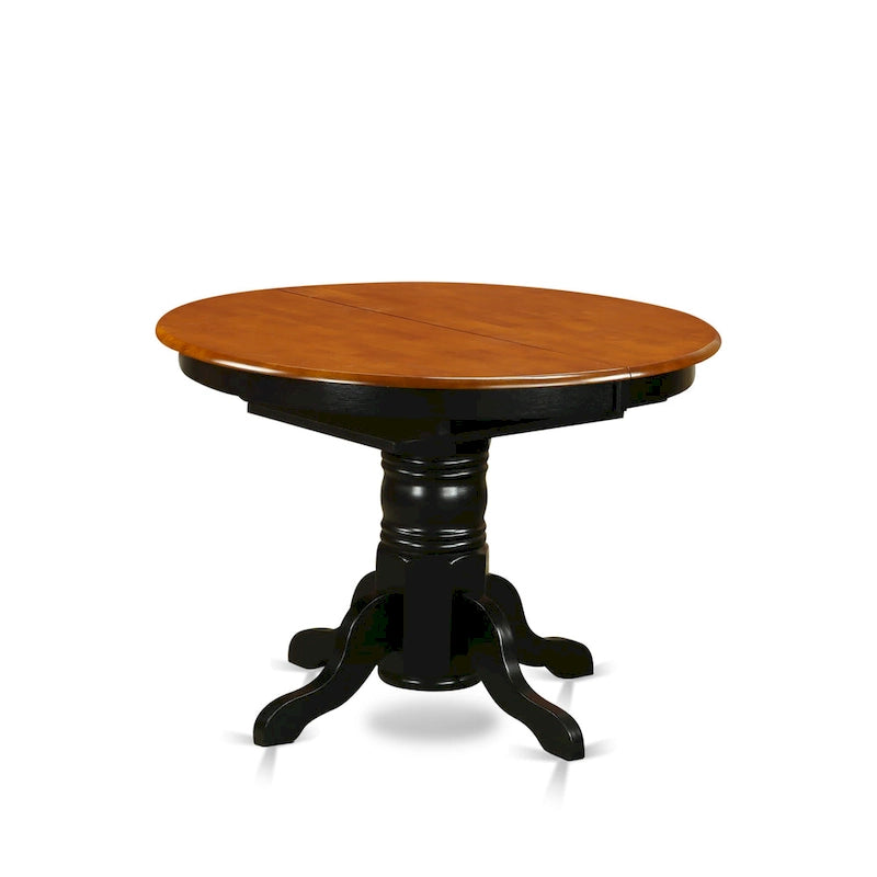 Table de cuisine et salle à manger, plateau ovale avec rallonge papillon et pieds colonnes - Table en bois massif (option de finition)
