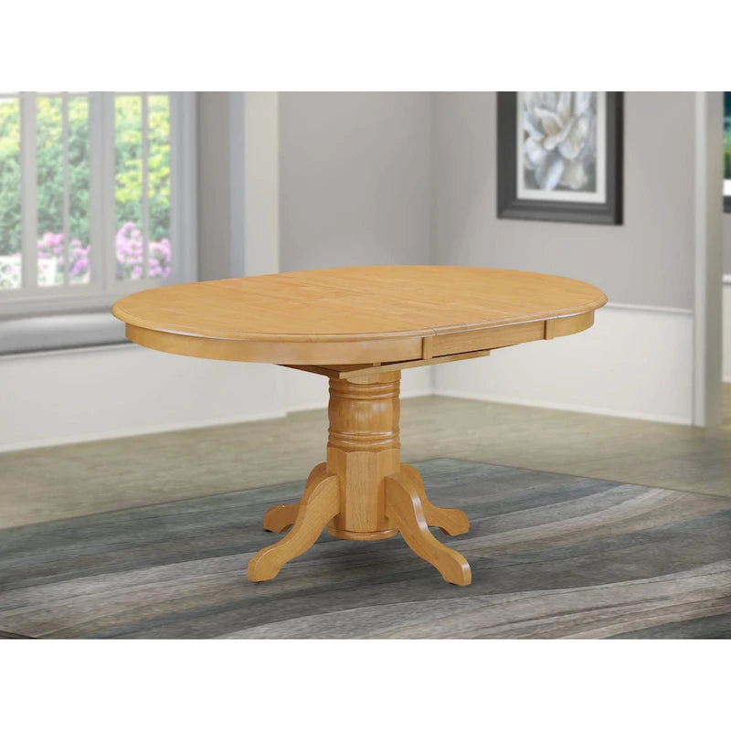 Table de cuisine et salle à manger, plateau ovale avec rallonge papillon et pieds colonnes - Table en bois massif (option de finition)