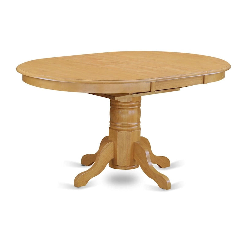 Table de cuisine et salle à manger, plateau ovale avec rallonge papillon et pieds colonnes - Table en bois massif (option de finition)