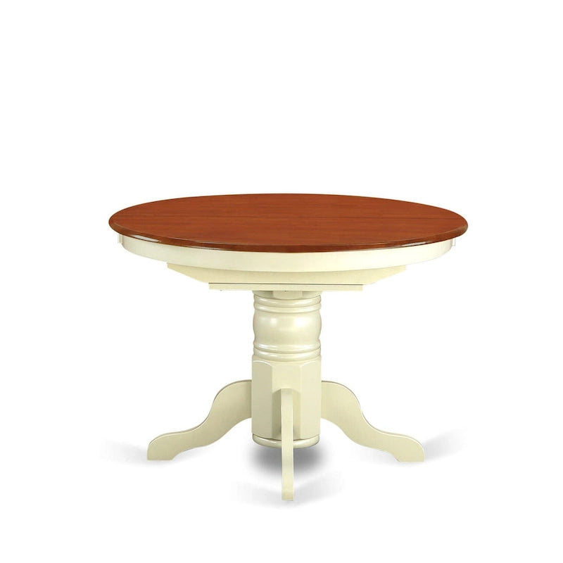 Table de cuisine et salle à manger, plateau ovale avec rallonge papillon et pieds colonnes - Table en bois massif (option de finition)
