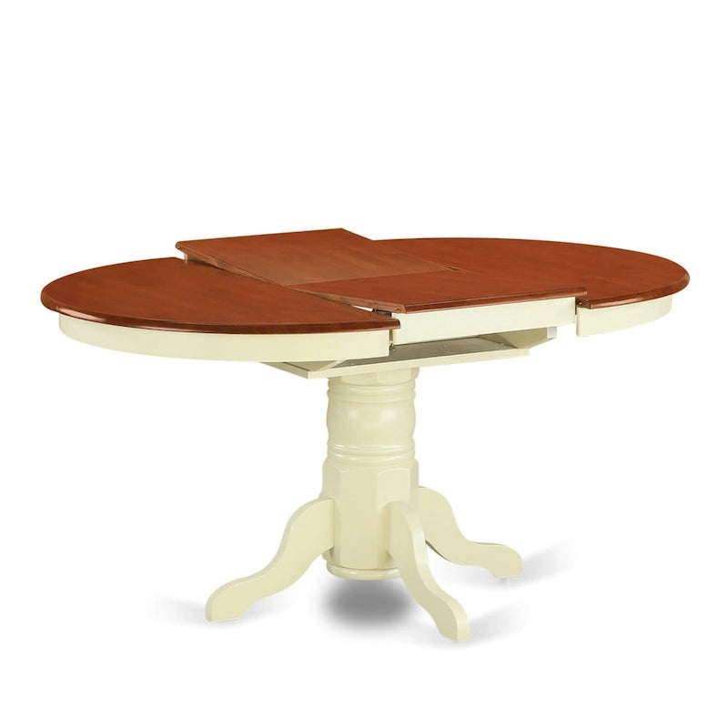 Table de cuisine et salle à manger, plateau ovale avec rallonge papillon et pieds colonnes - Table en bois massif (option de finition)