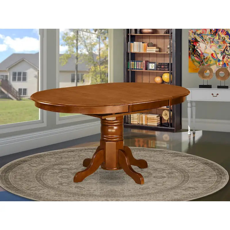 Table de cuisine et salle à manger, plateau ovale avec rallonge papillon et pieds colonnes - Table en bois massif (option de finition)
