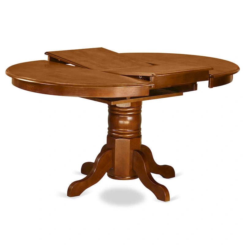 Table de cuisine et salle à manger, plateau ovale avec rallonge papillon et pieds colonnes - Table en bois massif (option de finition)