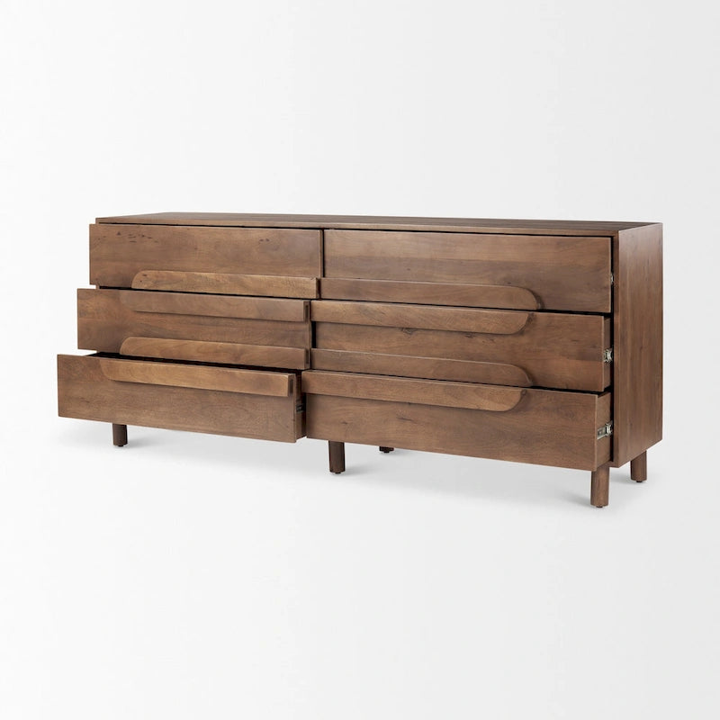 Buffet 6 tiroirs en manguier massif brun moyen - 74,3L x 19,8l x 29,5H