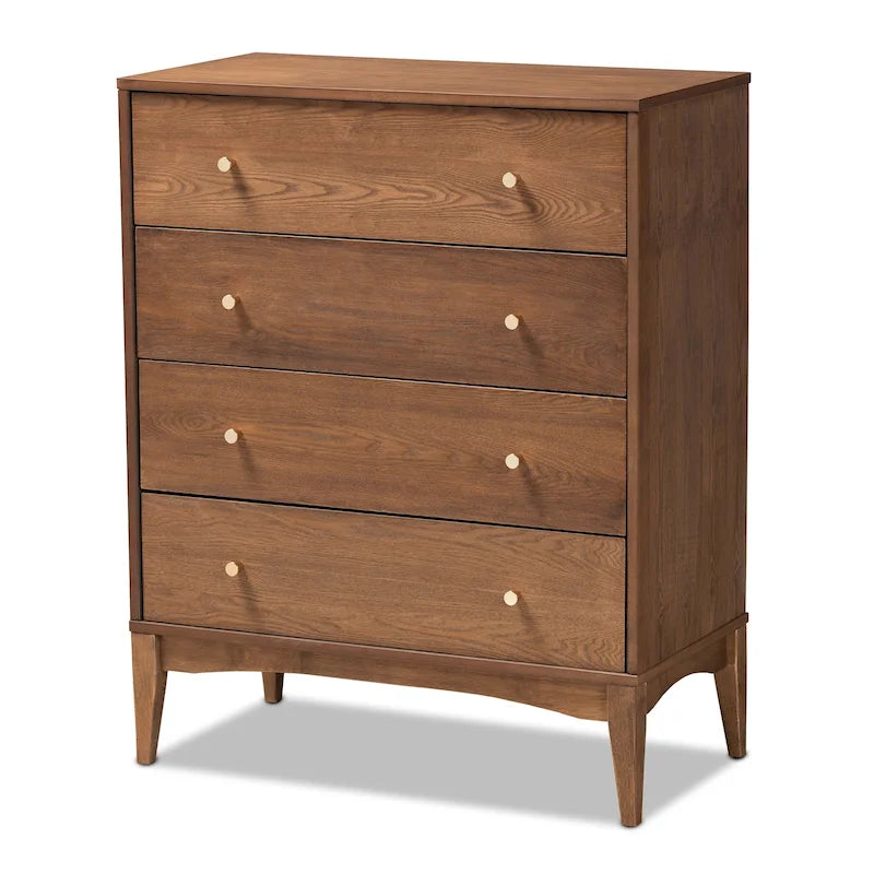 Commode à 4 tiroirs en bois de frêne et noyer de style moderne du milieu du siècle