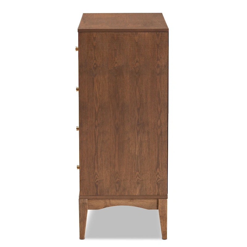 Commode à 4 tiroirs en bois de frêne et noyer de style moderne du milieu du siècle