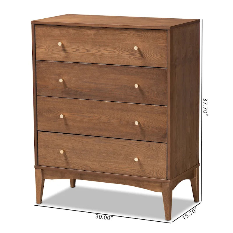 Commode à 4 tiroirs en bois de frêne et noyer de style moderne du milieu du siècle