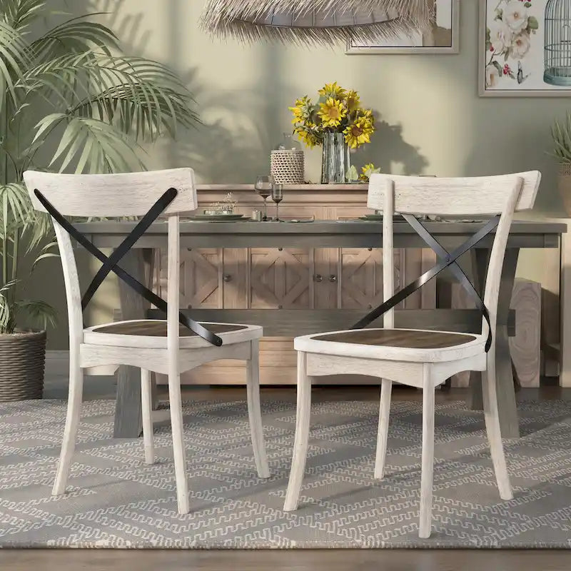 McFarlane Farmhouse Antique White Wood X-backed Chairs by Furniture of America (Set of 2)