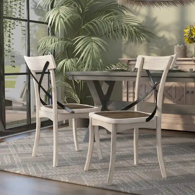 Chaises de ferme antiques blanches en bois avec dossier en X (lot de 2)