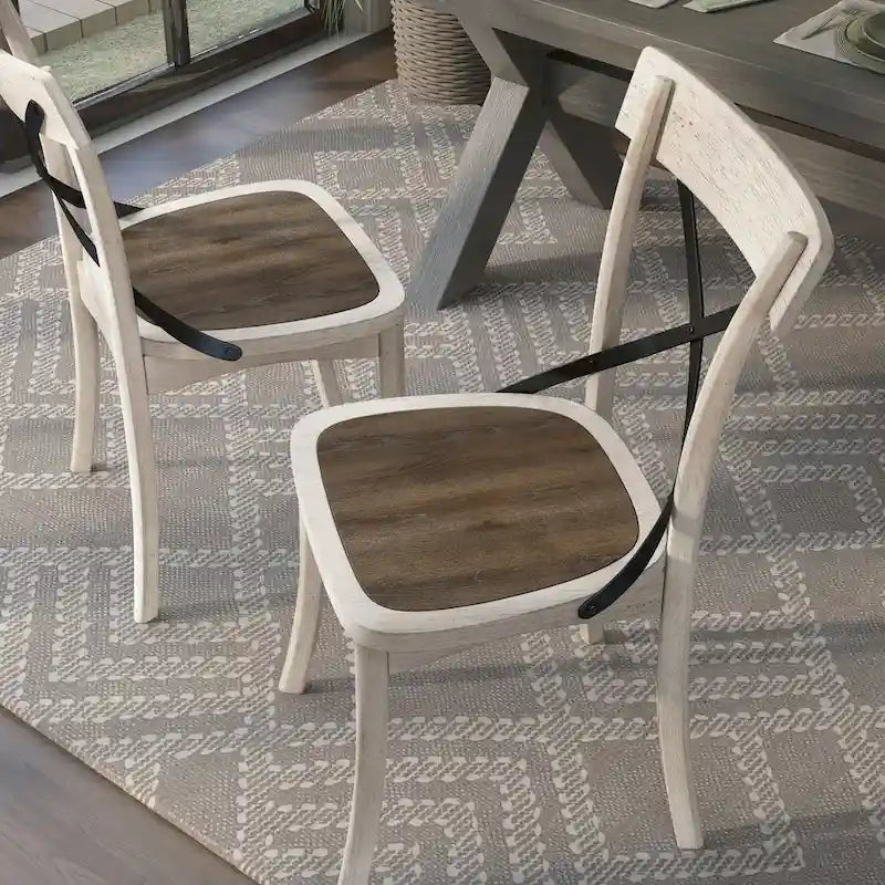 Chaises de ferme antiques blanches en bois avec dossier en X (lot de 2)