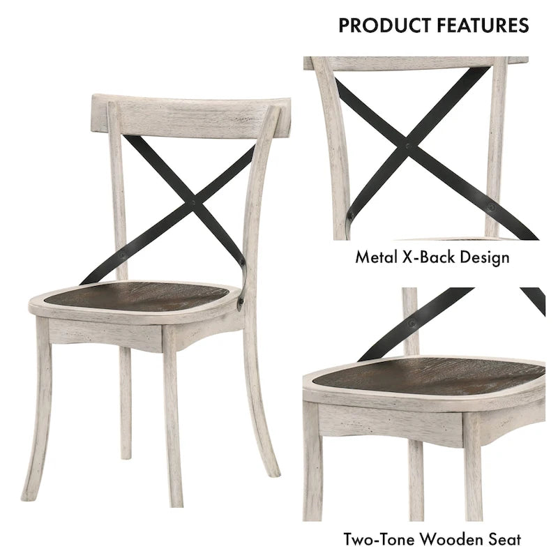Chaises de ferme antiques blanches en bois avec dossier en X (lot de 2)