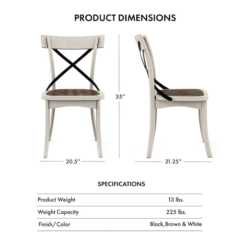 Chaises de ferme antiques blanches en bois avec dossier en X (lot de 2)
