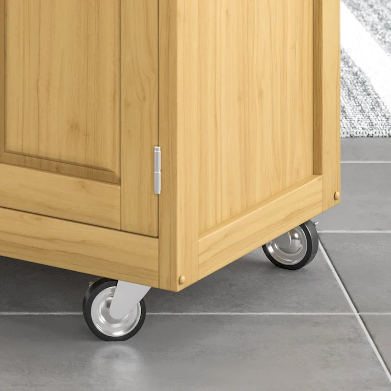 Desserte de cuisine mobile naturelle avec plateau en acier inoxydable