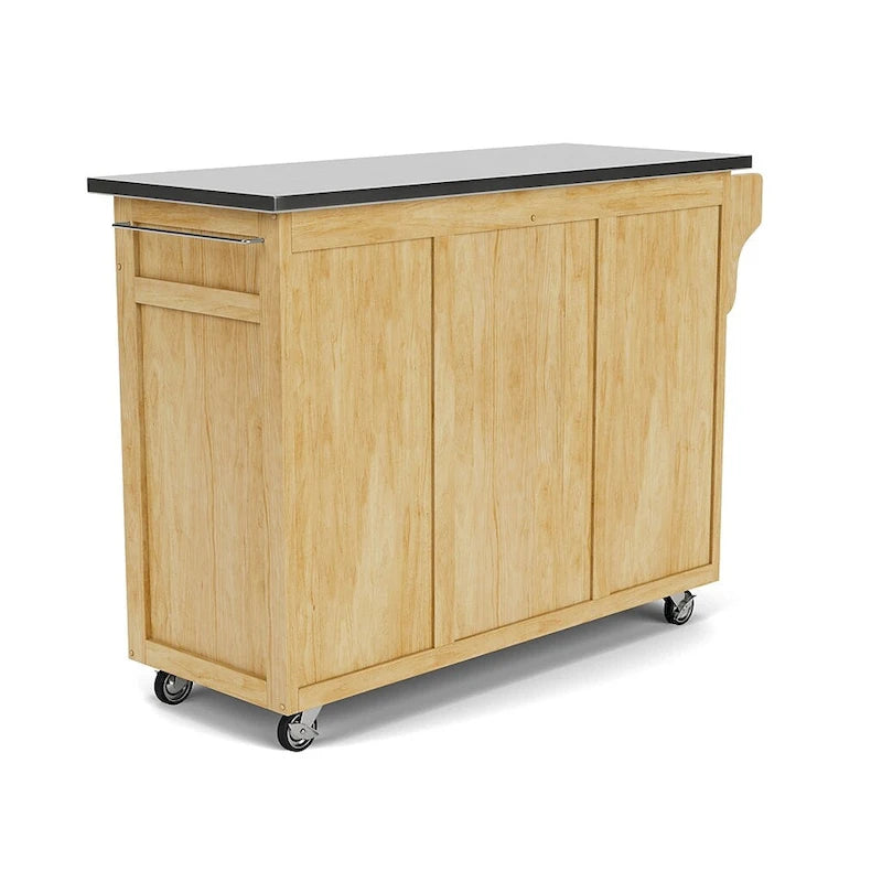 Desserte de cuisine mobile naturelle avec plateau en acier inoxydable