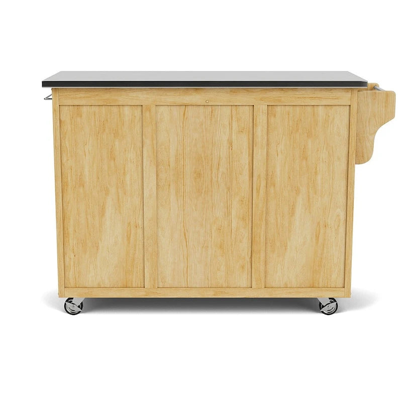 Desserte de cuisine mobile naturelle avec plateau en acier inoxydable