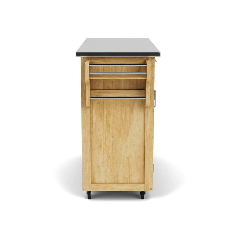 Desserte de cuisine mobile naturelle avec plateau en acier inoxydable