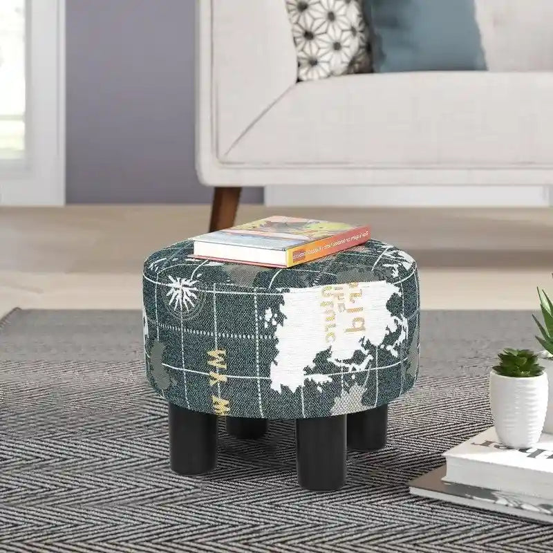 Repose-pieds rond en tissu ottoman, pouf rembourré moderne