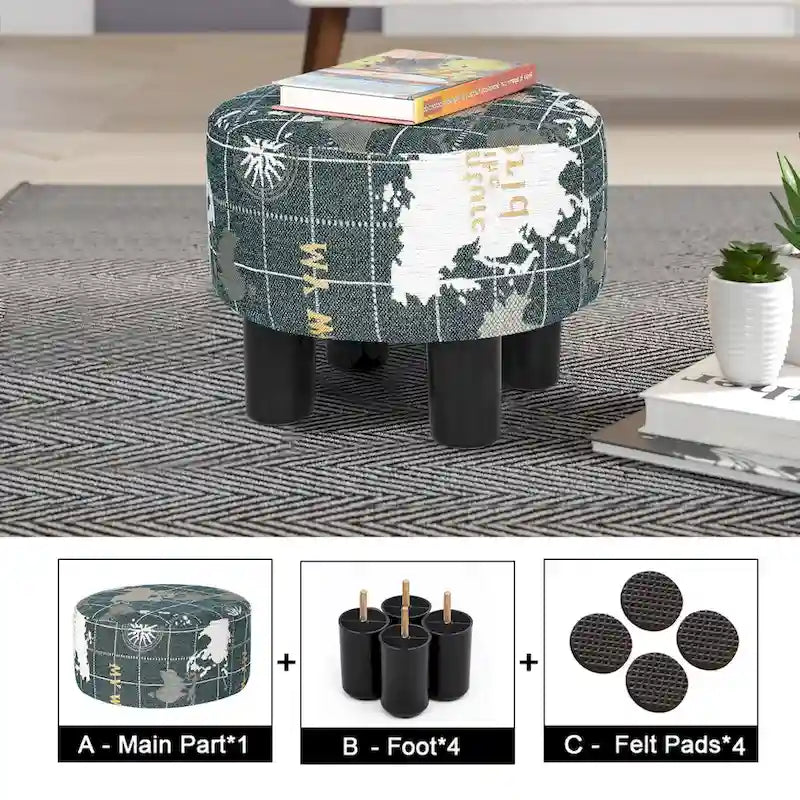Repose-pieds rond en tissu ottoman, pouf rembourré moderne