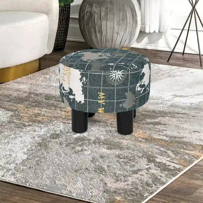 Repose-pieds rond en tissu ottoman, pouf rembourré moderne