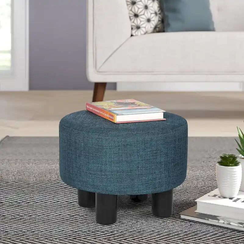 Repose-pieds rond en tissu ottoman, pouf rembourré moderne