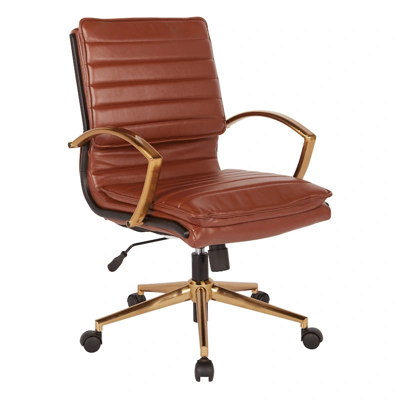 Chaise de bureau mi-dossier en similicuir avec base dorée