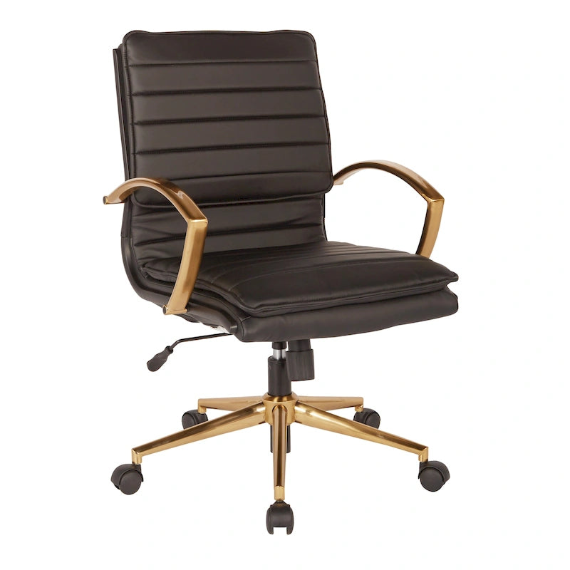 Chaise de bureau mi-dossier en similicuir avec base dorée