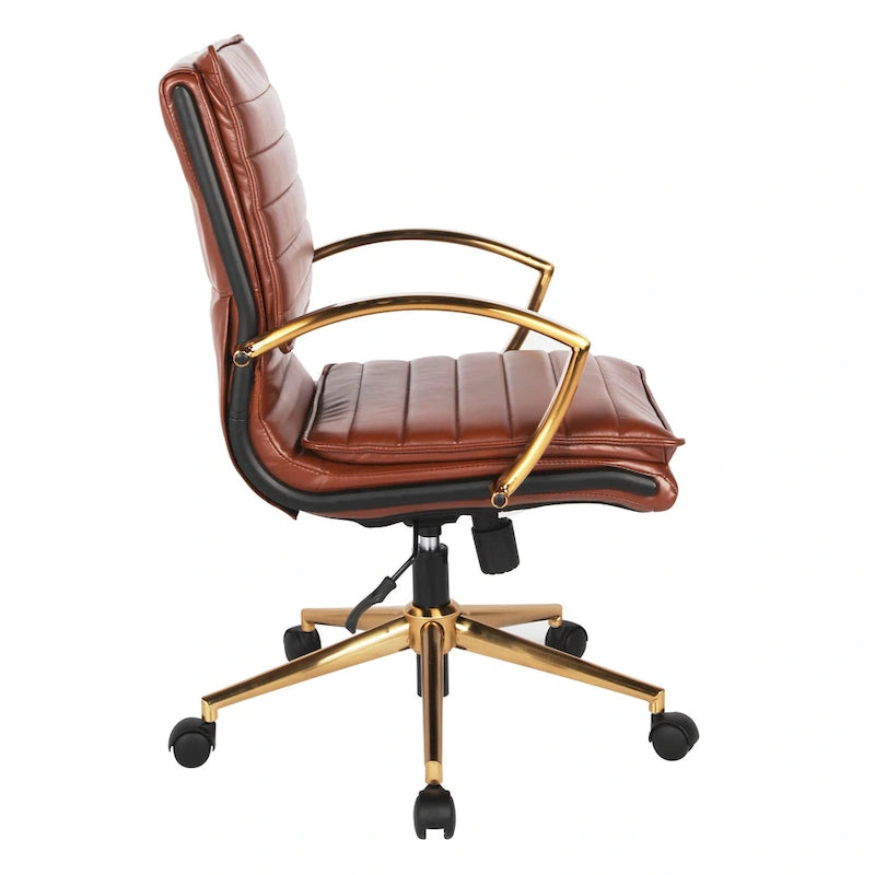 Chaise de bureau mi-dossier en similicuir avec base dorée