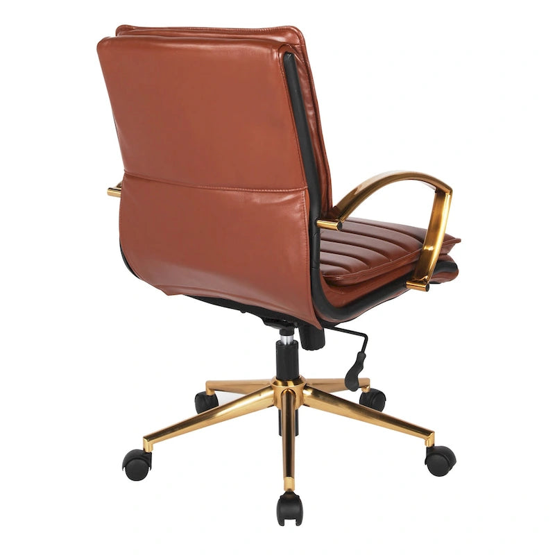 Chaise de bureau mi-dossier en similicuir avec base dorée