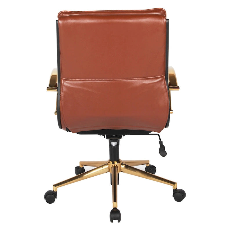 Chaise de bureau mi-dossier en similicuir avec base dorée