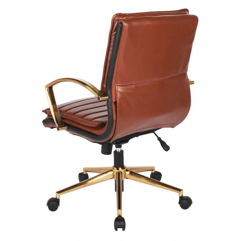 Chaise de bureau mi-dossier en similicuir avec base dorée