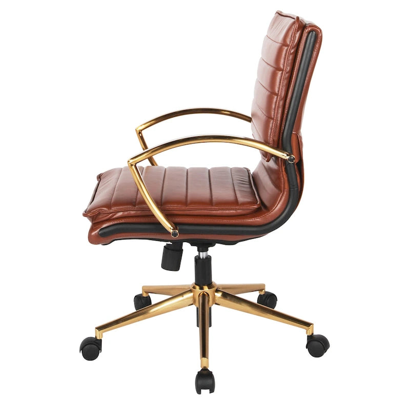 Chaise de bureau mi-dossier en similicuir avec base dorée