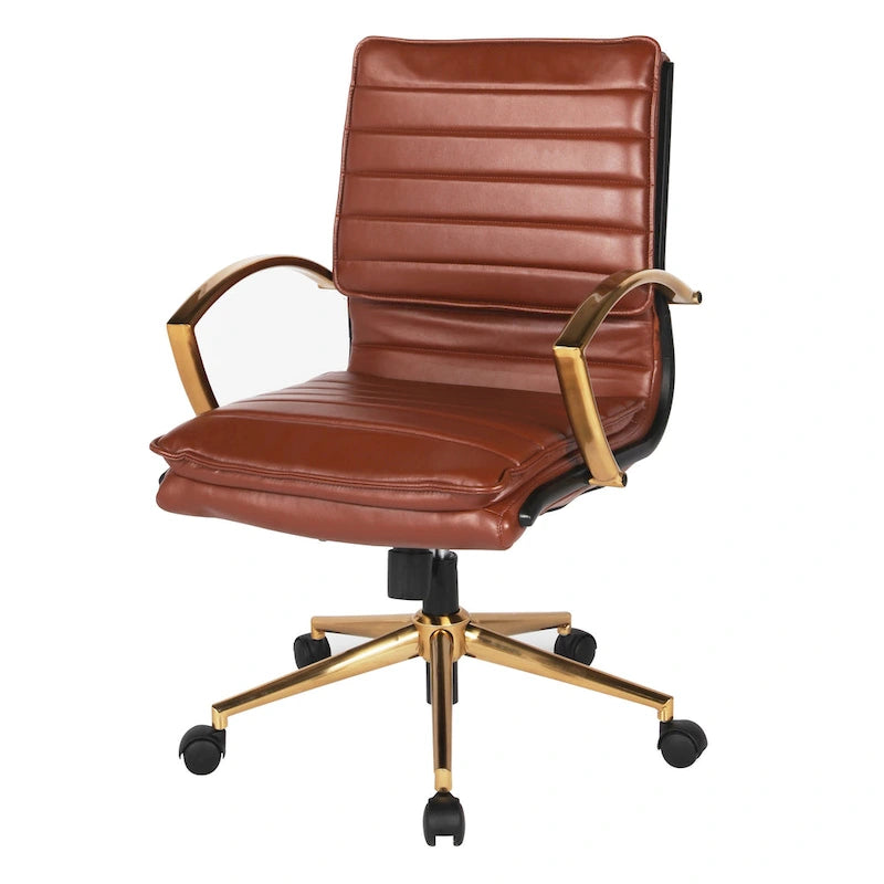 Chaise de bureau mi-dossier en similicuir avec base dorée