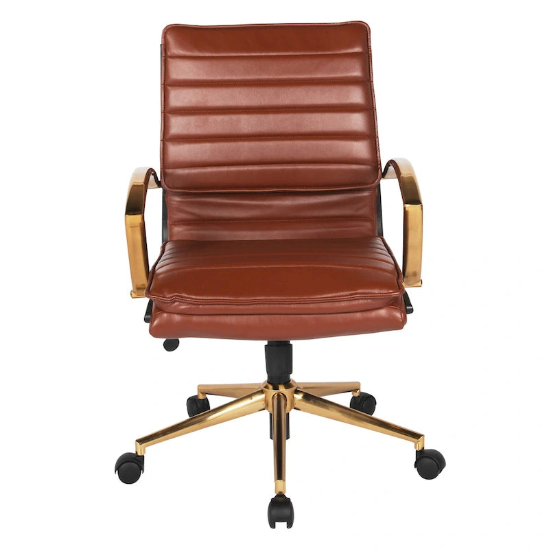 Chaise de bureau mi-dossier en similicuir avec base dorée
