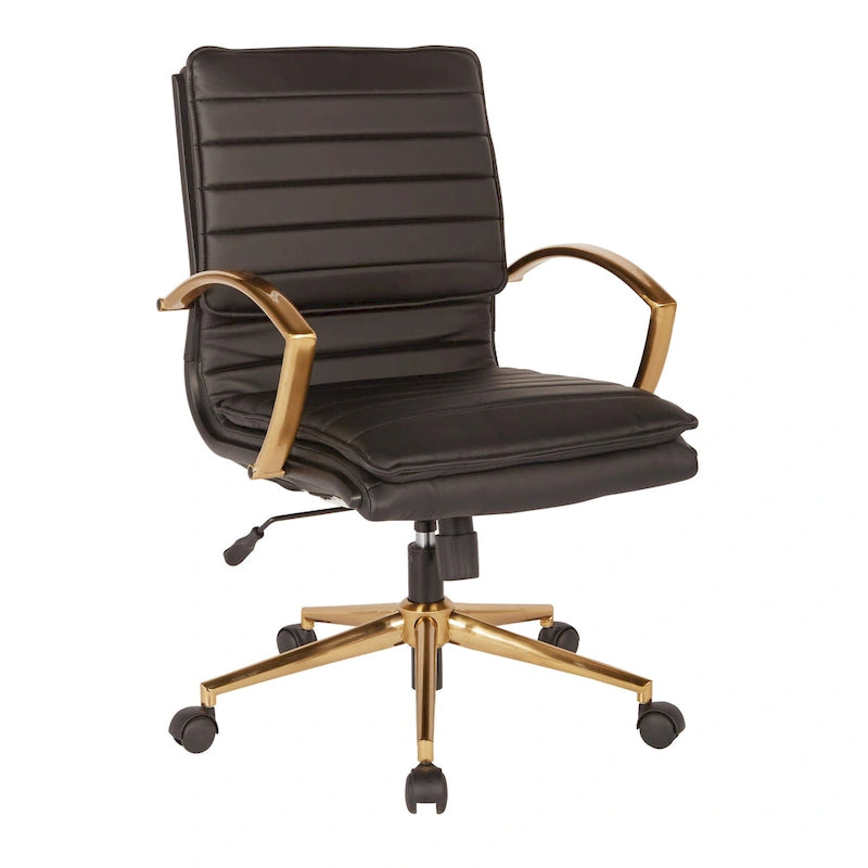 Chaise de bureau mi-dossier en similicuir avec base dorée