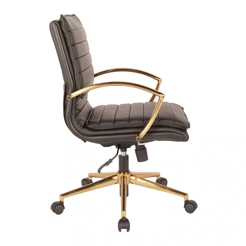 Chaise de bureau mi-dossier en similicuir avec base dorée