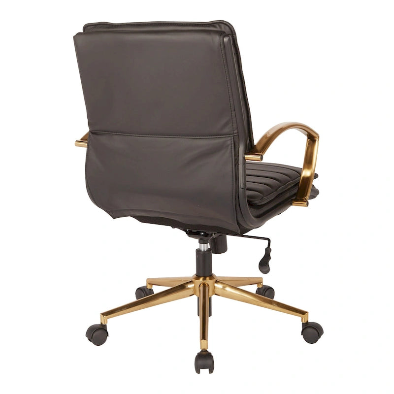 Chaise de bureau mi-dossier en similicuir avec base dorée