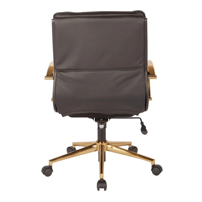 Chaise de bureau mi-dossier en similicuir avec base dorée