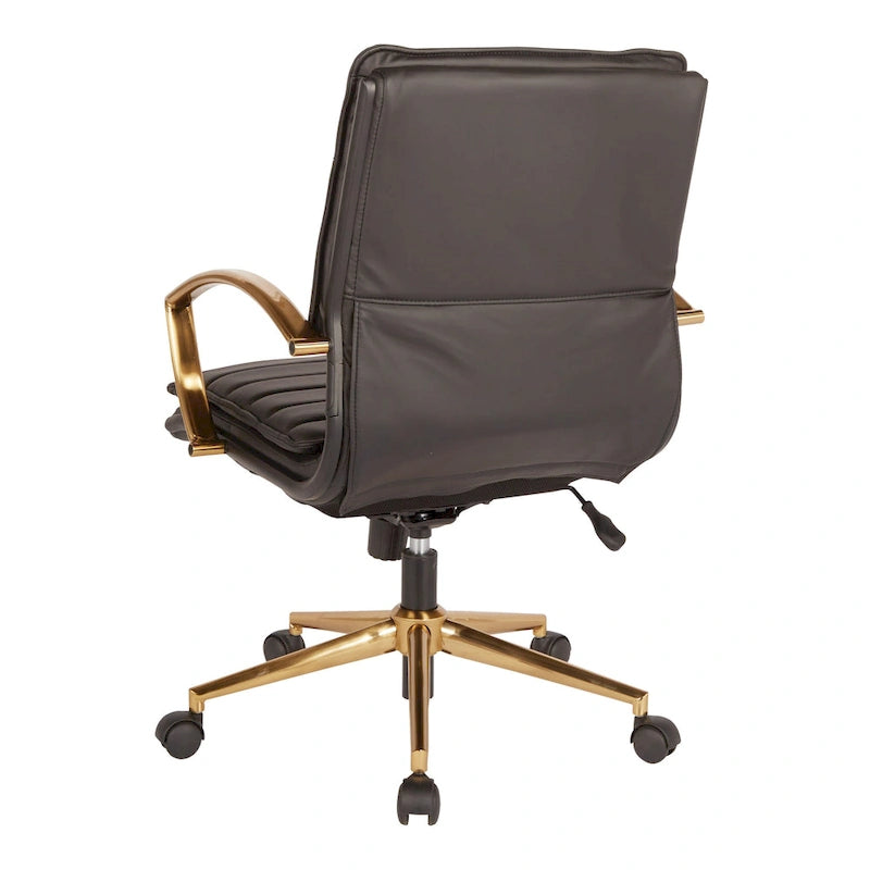 Chaise de bureau mi-dossier en similicuir avec base dorée