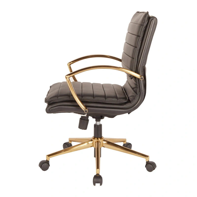 Chaise de bureau mi-dossier en similicuir avec base dorée