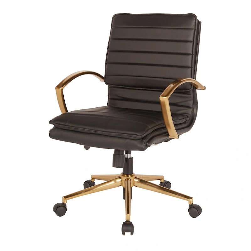 Chaise de bureau mi-dossier en similicuir avec base dorée