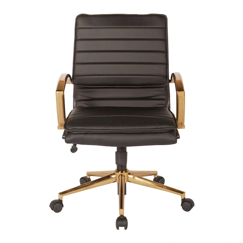 Chaise de bureau mi-dossier en similicuir avec base dorée