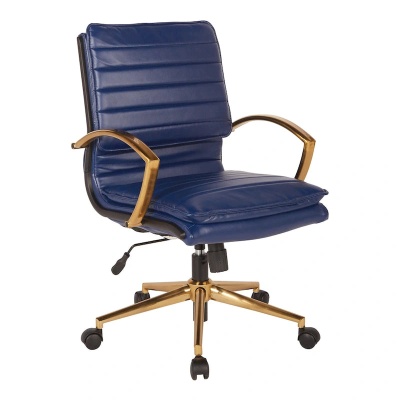 Chaise de bureau mi-dossier en similicuir avec base dorée