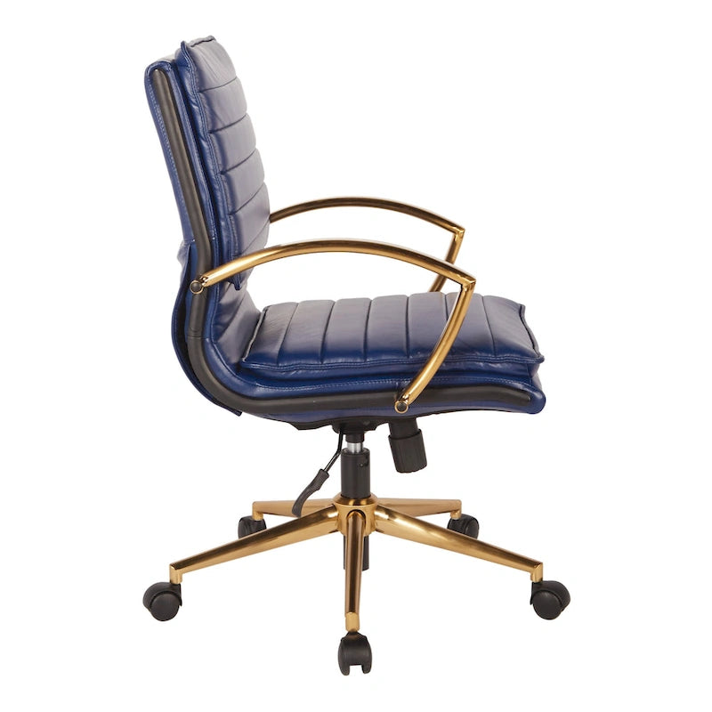 Chaise de bureau mi-dossier en similicuir avec base dorée